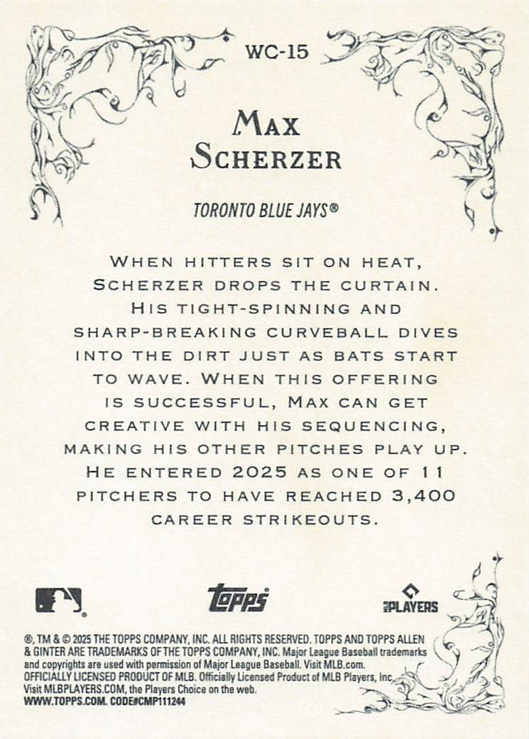2025 Topps Allen & Ginter Baseball Wicked Curves Max Scherzer #WC-15