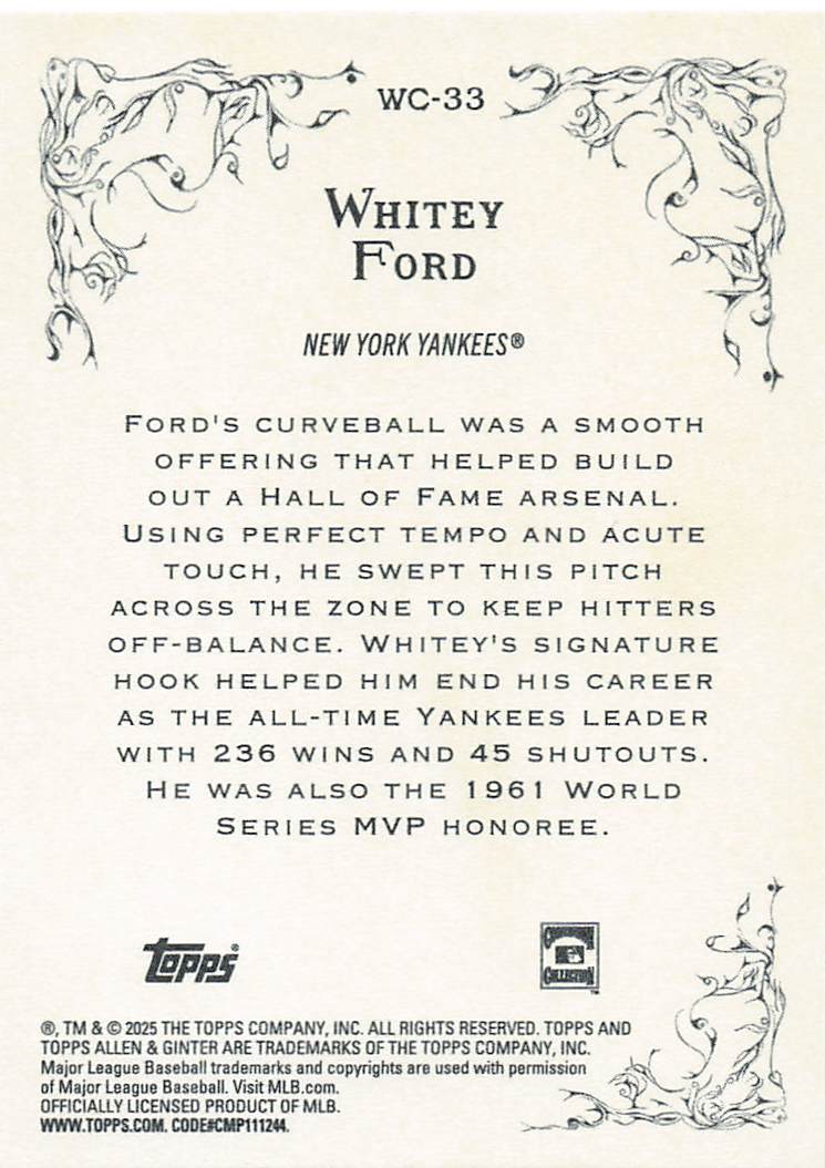 2025 Topps Allen & Ginter Baseball Wicked Curves Whitey Ford #WC-33