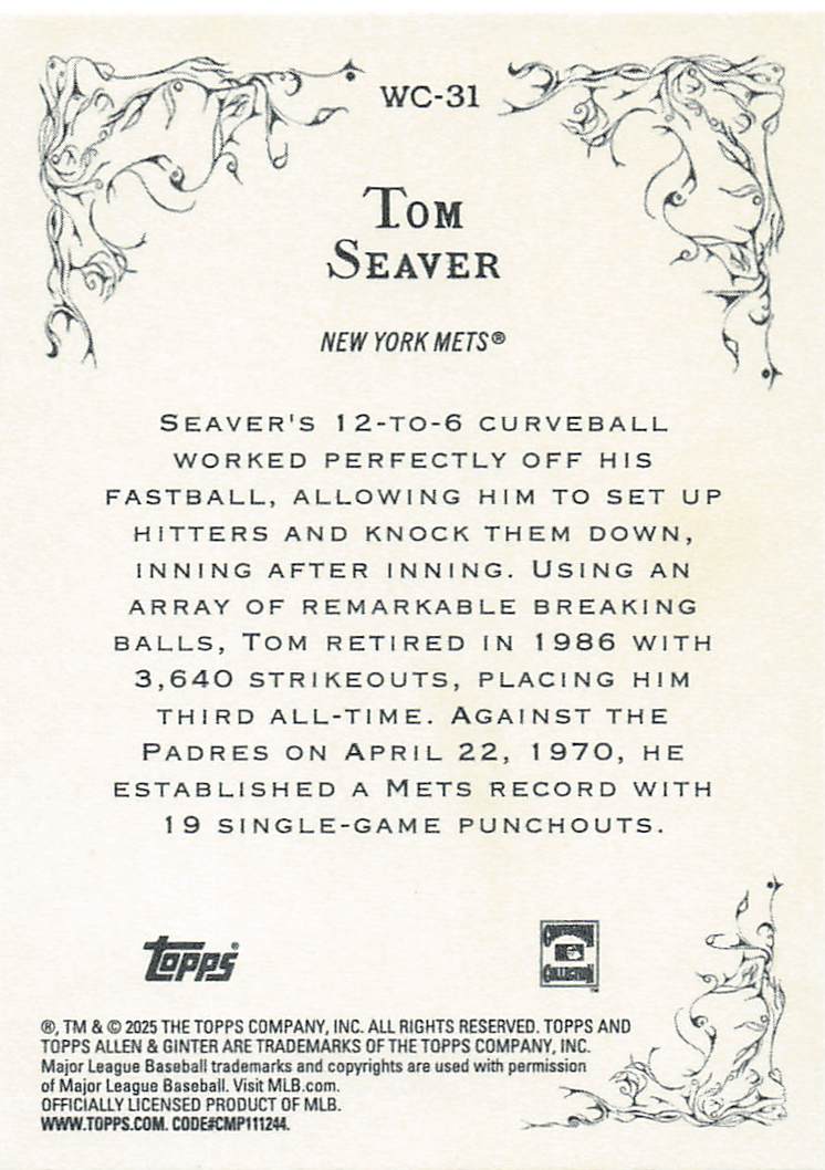2025 Topps Allen & Ginter Baseball Wicked Curves Tom Seaver #WC-31