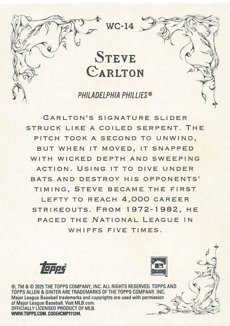 2025 Topps Allen & Ginter Baseball Wicked Curves Steve Carlton #WC-14