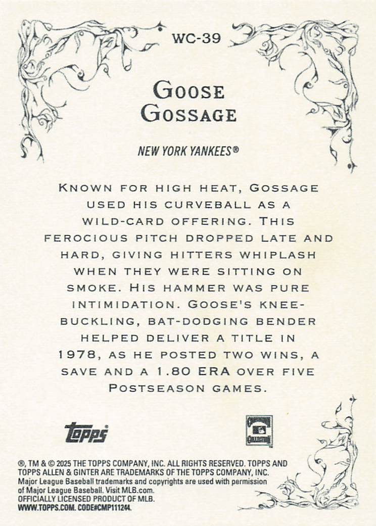 2025 Topps Allen & Ginter Baseball Wicked Curves Goose Gossage #WC-39