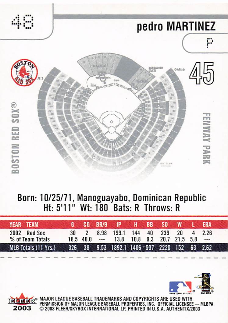 2003 Fleer Authentix Baseball Pedro Martinez #48