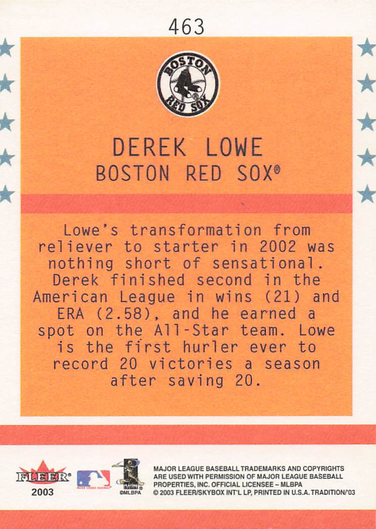 2003 Fleer Tradition Baseball Derek Lowe #463