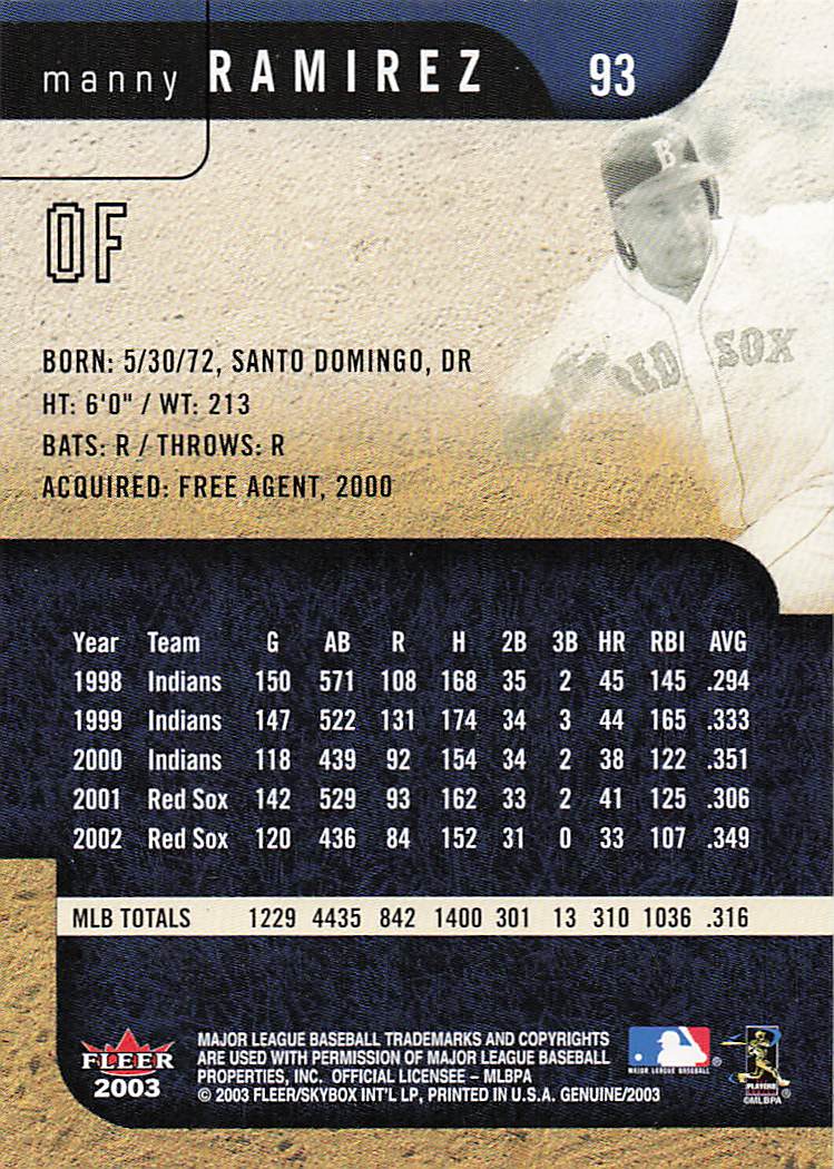 2003 Fleer Genuine Baseball Manny Ramirez #93