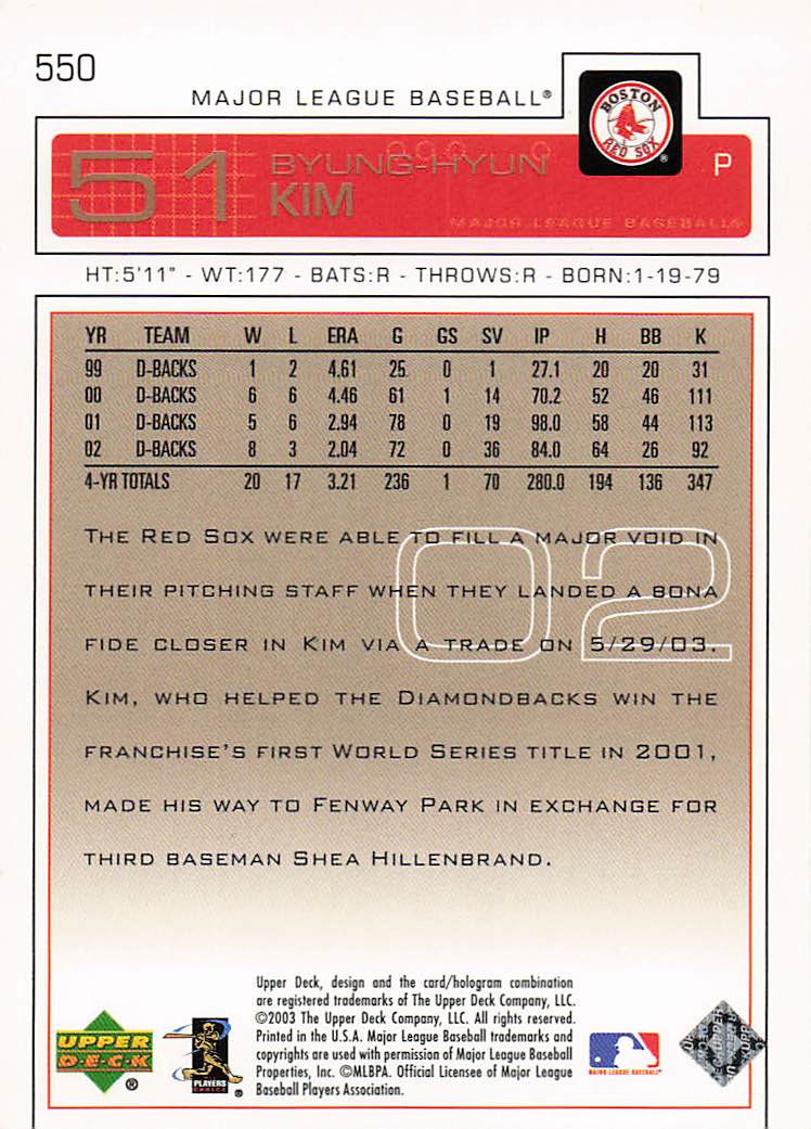 2004 Upper Deck Baseball 2003 Upper Deck Update Byung-Hyun Kim #550