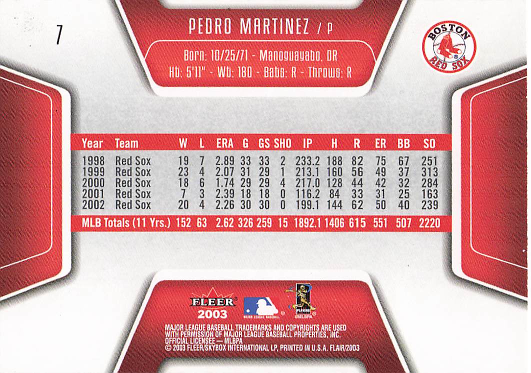 2003 Flair Baseball Pedro Martinez #7