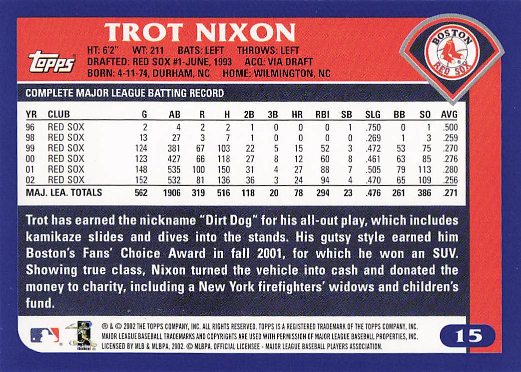 2003 Topps Baseball Trot Nixon #15