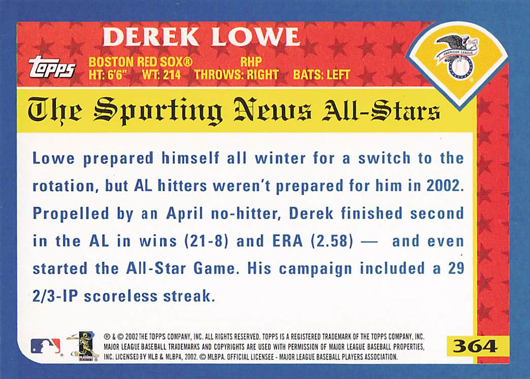 2003 Topps Baseball Derek Lowe #364