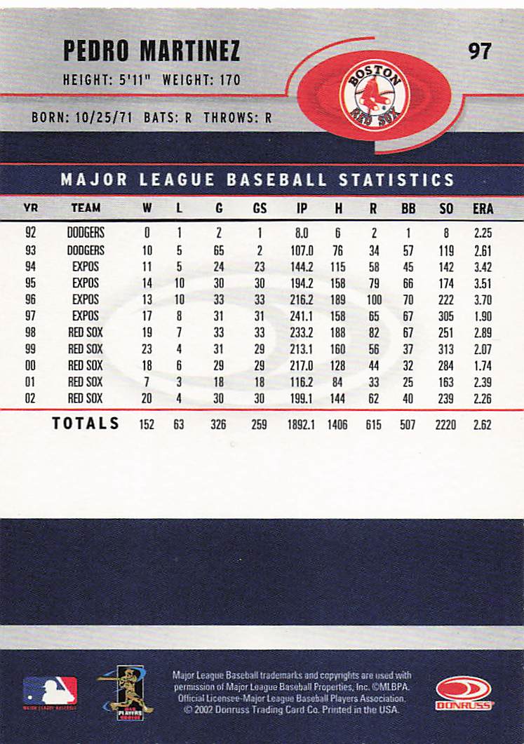 2003 Donruss Baseball Pedro Martinez #97