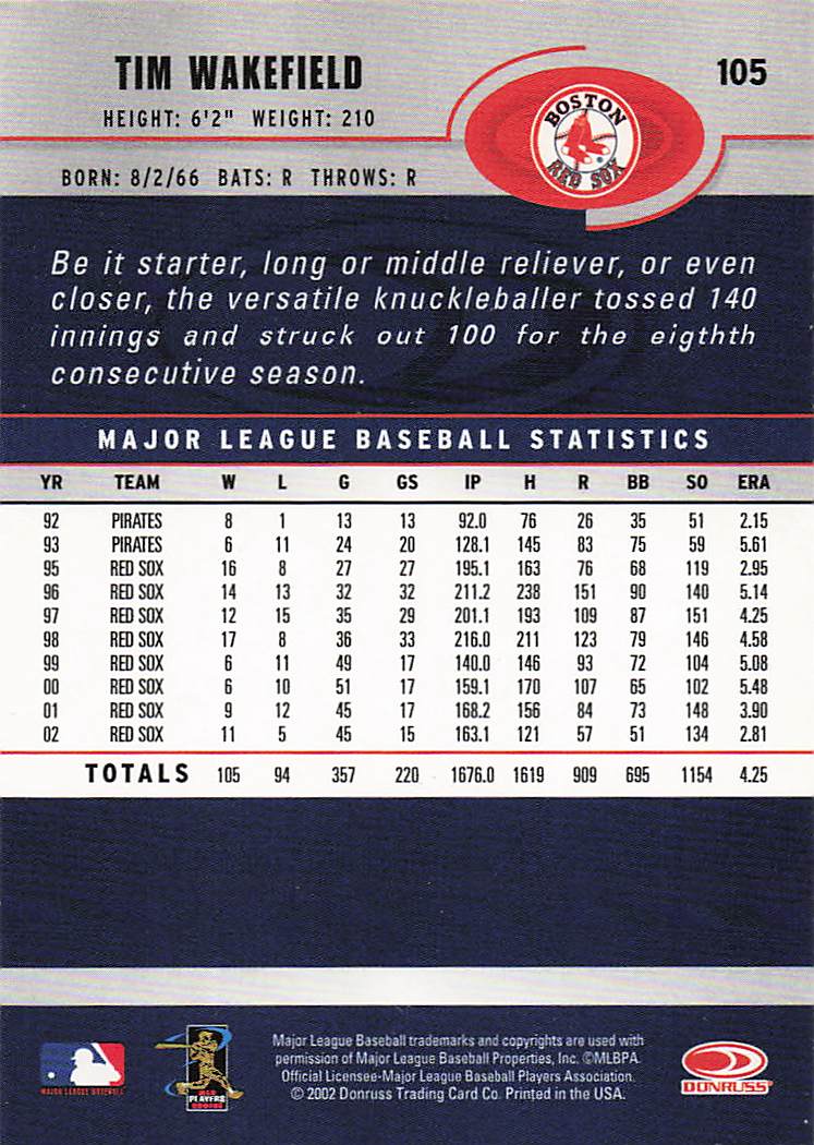 2003 Donruss Baseball Tim Wakefield #105