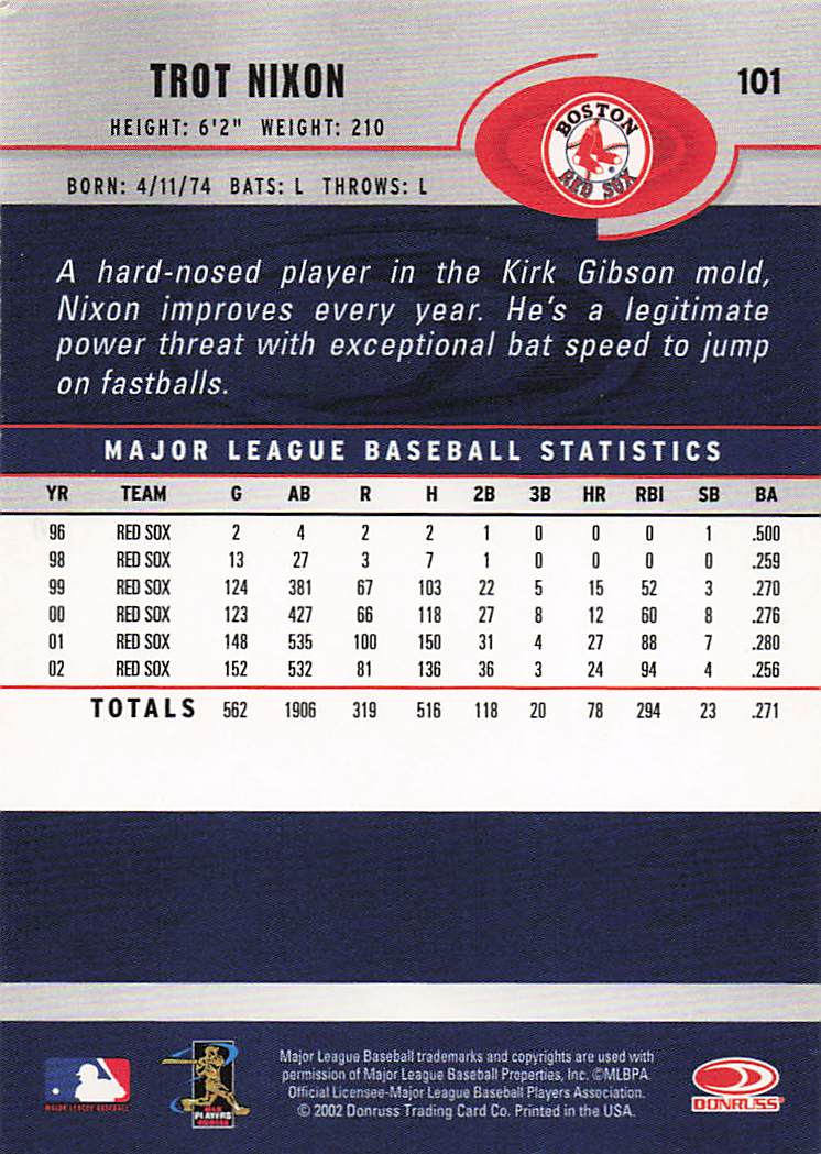 2003 Donruss Baseball Trot Nixon #101