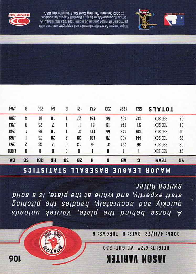 2003 Donruss Baseball Jason Varitek #106