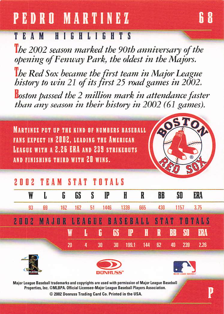 2003 Donruss Team Heroes Baseball Pedro Martinez #68