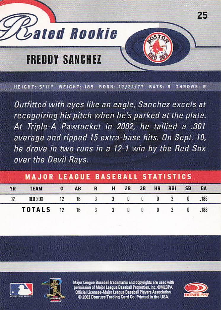2003 Donruss Baseball Freddy Sanchez #25