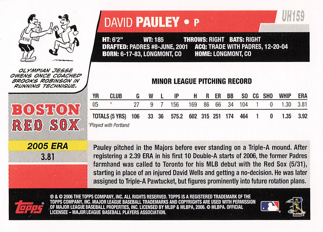 2006 Topps Updates & Highlights Baseball David Pauley #UH159