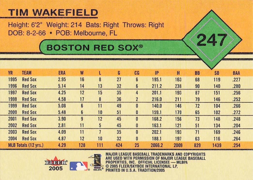 2005 Fleer Tradition Baseball Tim Wakefield #247