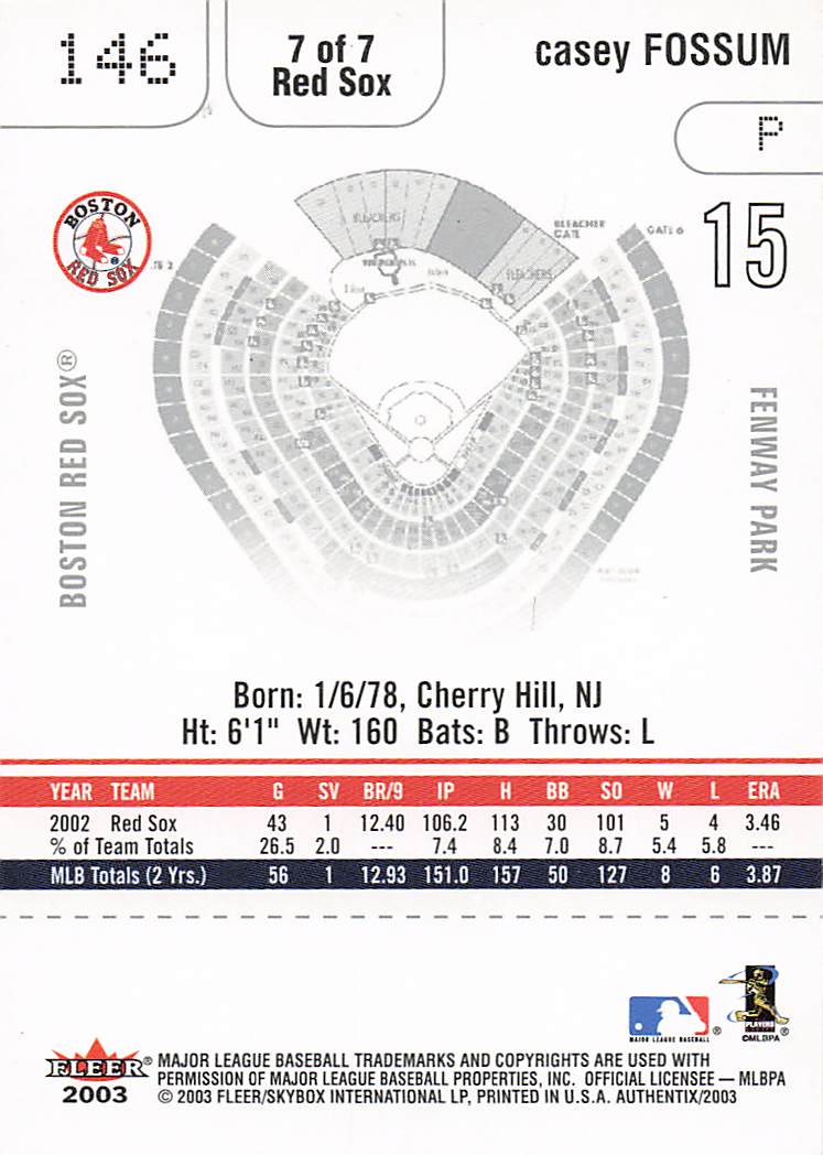 2003 Fleer Authentix Baseball Casey Fossum #146