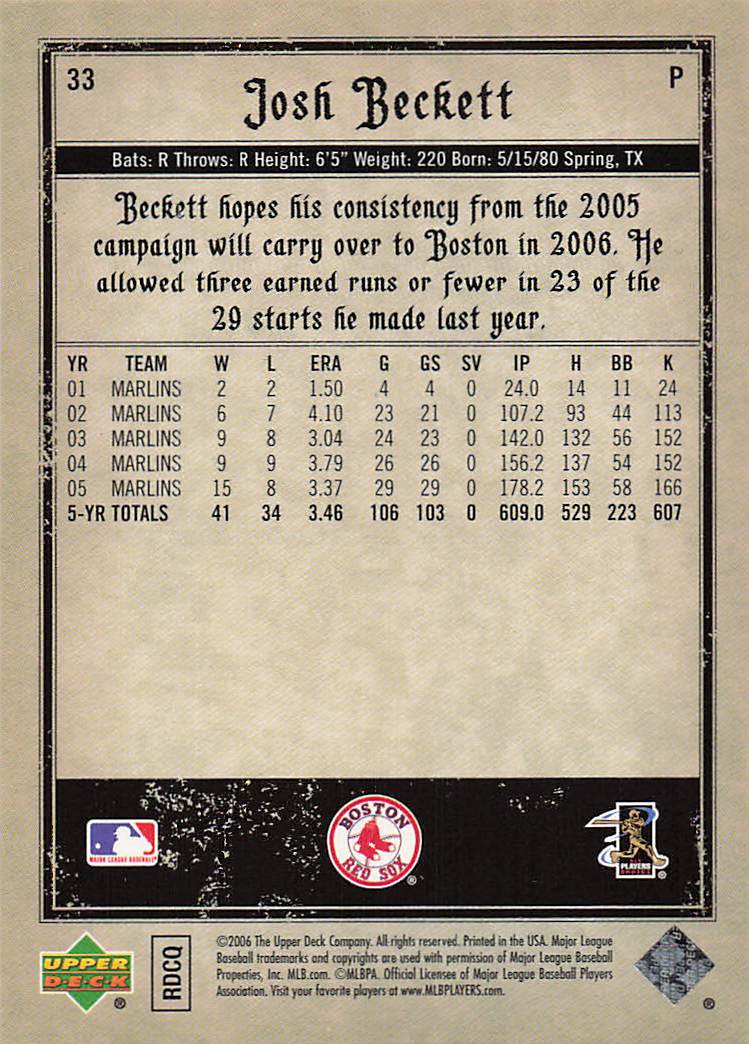 2006 Upper Deck Artifacts Baseball Josh Beckett #33