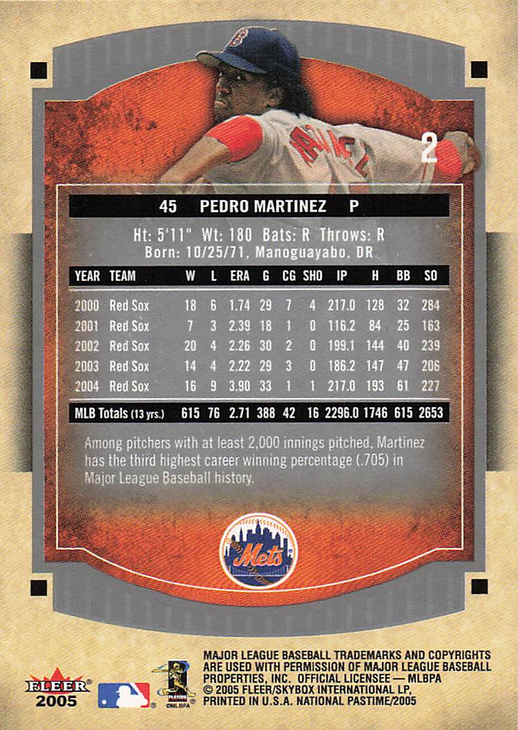2005 Fleer National Pastime Baseball Pedro Martinez #2