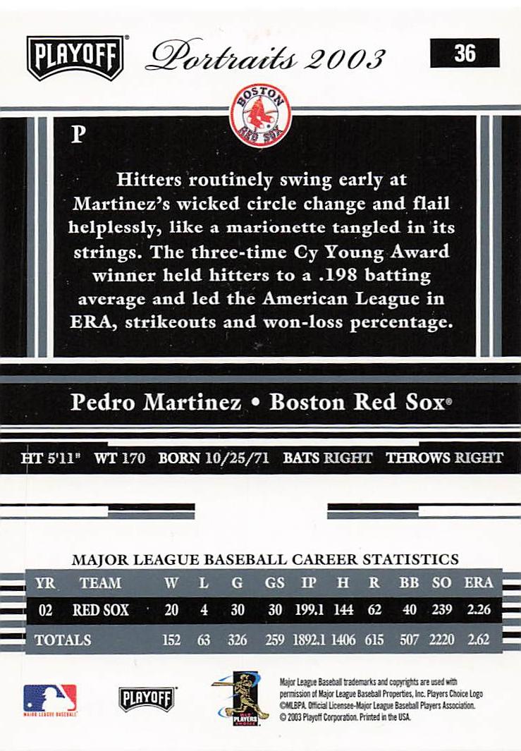2003 Playoff Portraits Baseball Pedro Martinez #36