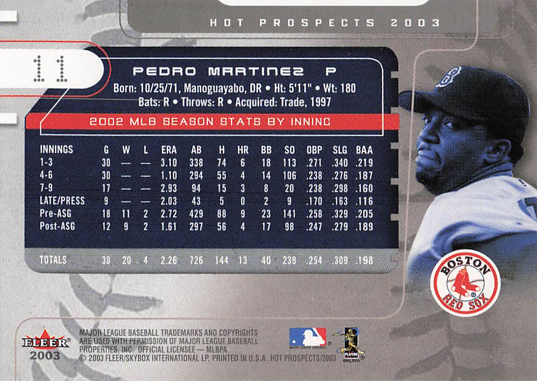2003 Fleer Hot Prospects Baseball Pedro Martinez #11