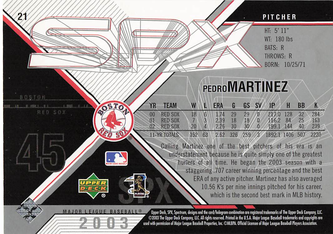 2003 SPx Baseball Pedro Martinez #21