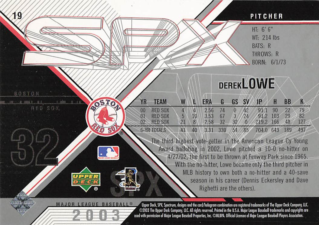 2003 SPx Baseball Derek Lowe #19