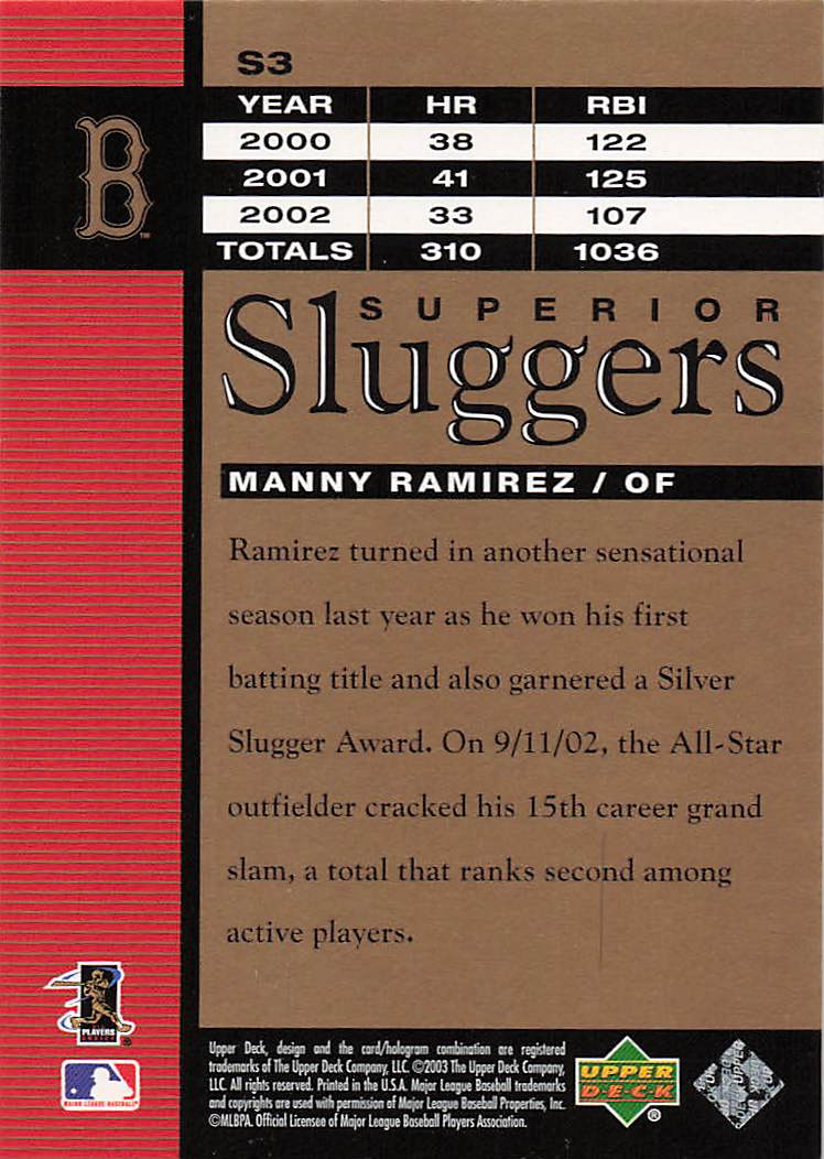 2003 Upper Deck Baseball Superior Sluggers Manny Ramirez #S3