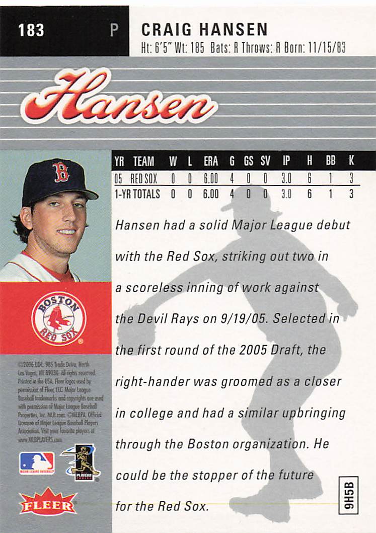 2006 Ultra Baseball Craig Hansen #183 Rookie