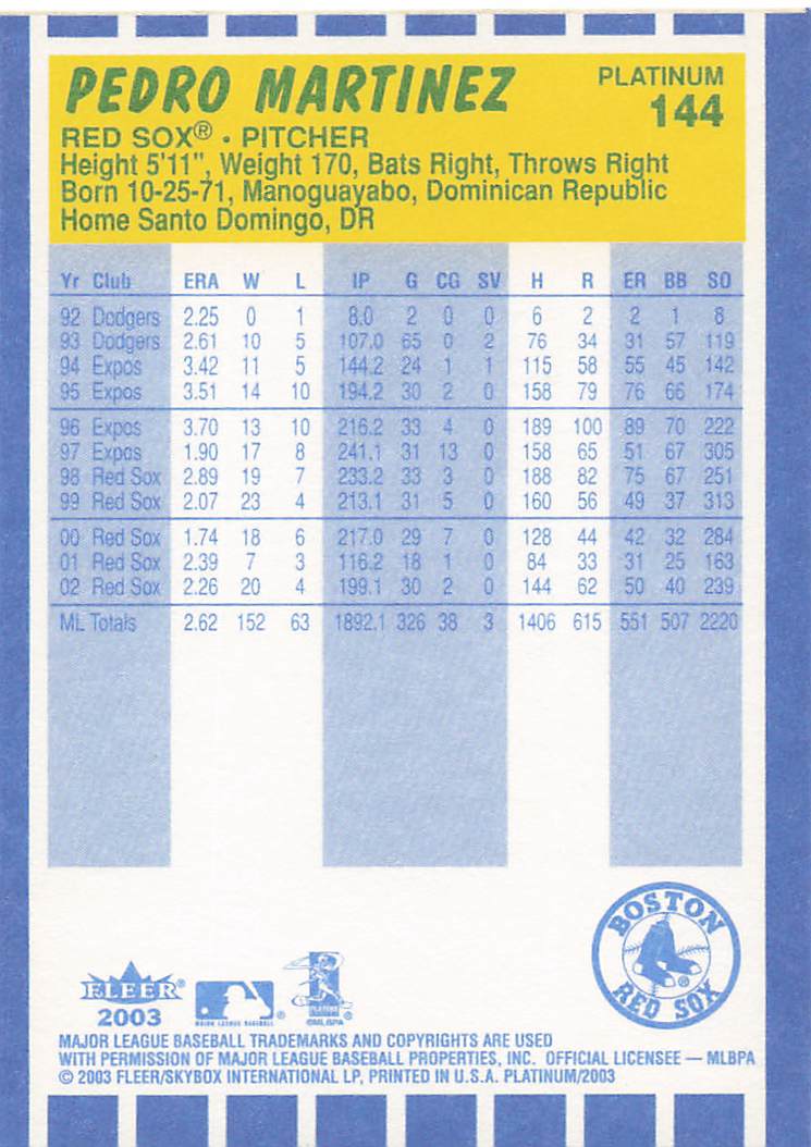 2003 Fleer Platinum Baseball Pedro Martinez #144