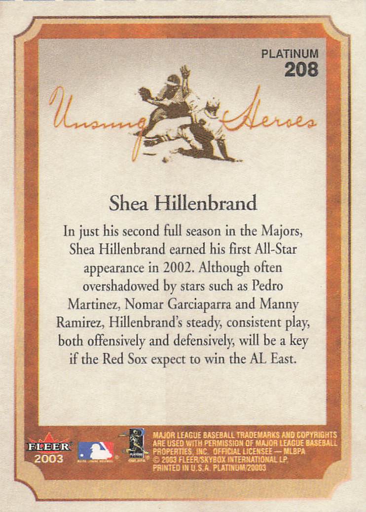 2003 Fleer Platinum Baseball Shea Hillenbrand #208