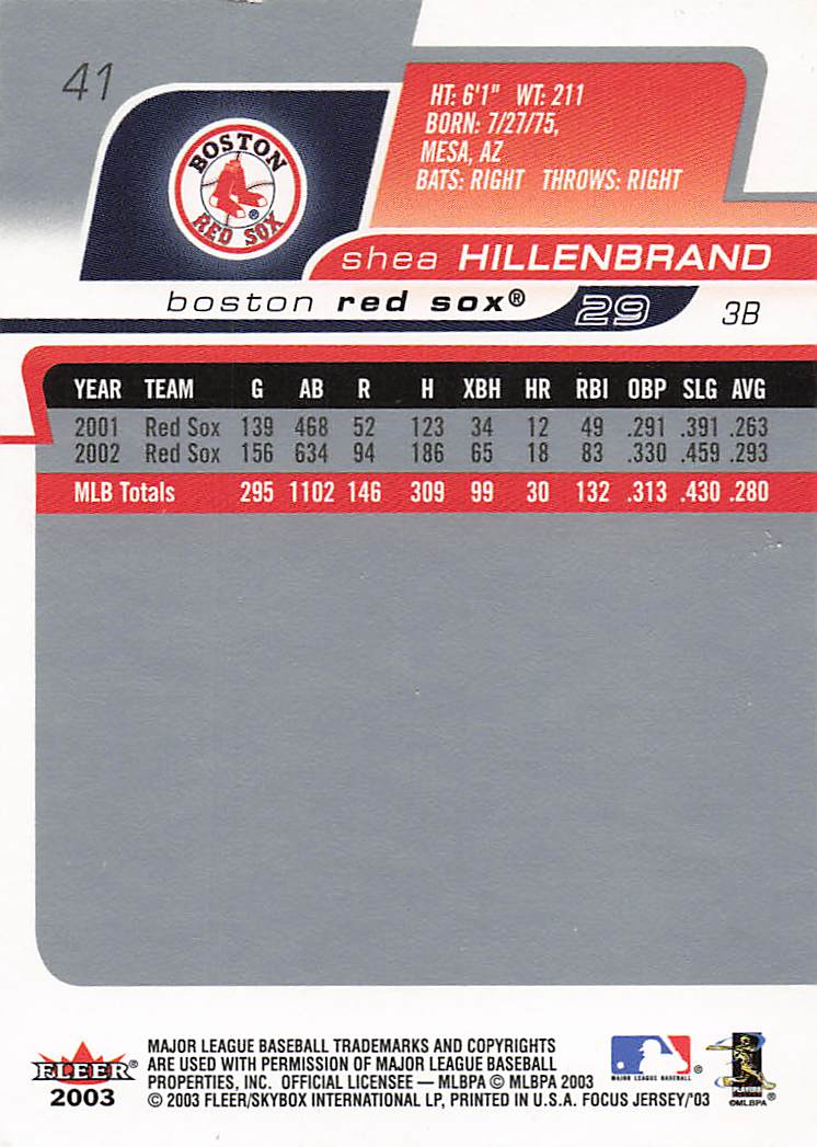 2003 Fleer Focus Jersey Edition Baseball Shea Hillenbrand #41