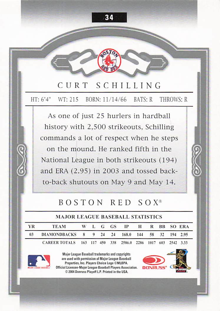 2004 Donruss Classics Baseball Curt Schilling #34