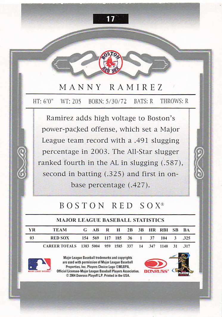 2004 Donruss Classics Baseball Manny Ramirez #17