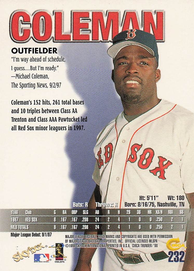 1998 Circa Thunder Baseball Michael Coleman #232