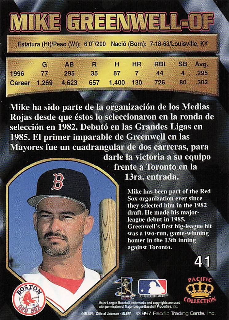 1997 Pacific Crown Collection Baseball Mike Greenwell #41