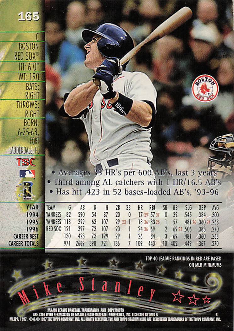 1997 Stadium Club Baseball Mike Stanley #165