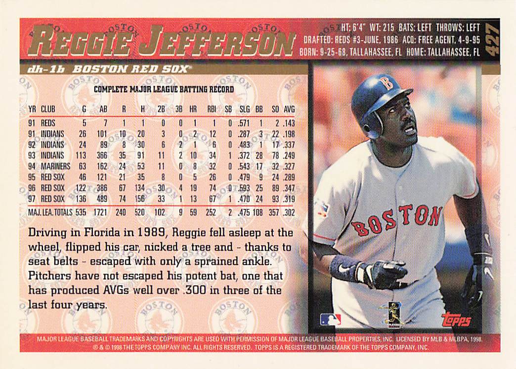 1998 Topps Baseball Reggie Jefferson #427