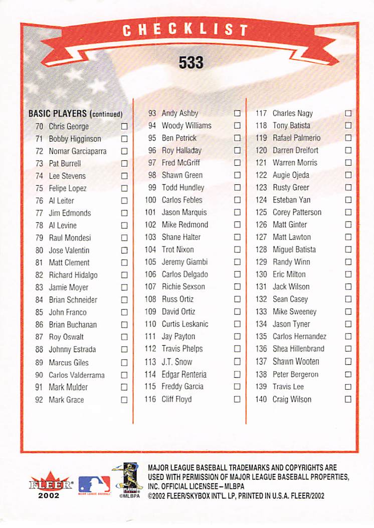 2002 Fleer Baseball Fenway Park #533