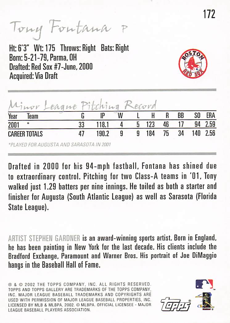 2002 Topps Gallery Baseball Tony Fontana #172 Rookie