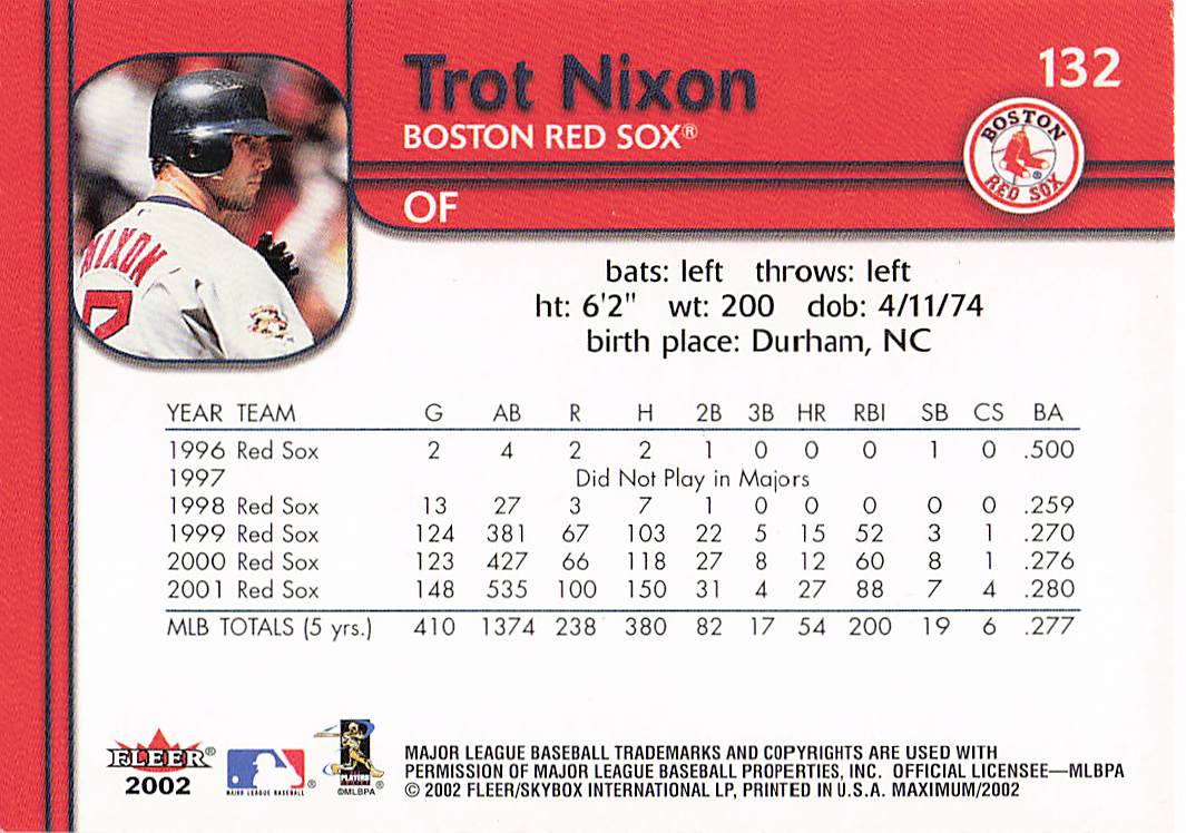 2002 Fleer Maximum Baseball Trot Nixon #132