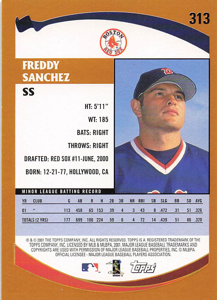 2002 Topps Baseball Freddy Sanchez #313 Rookie