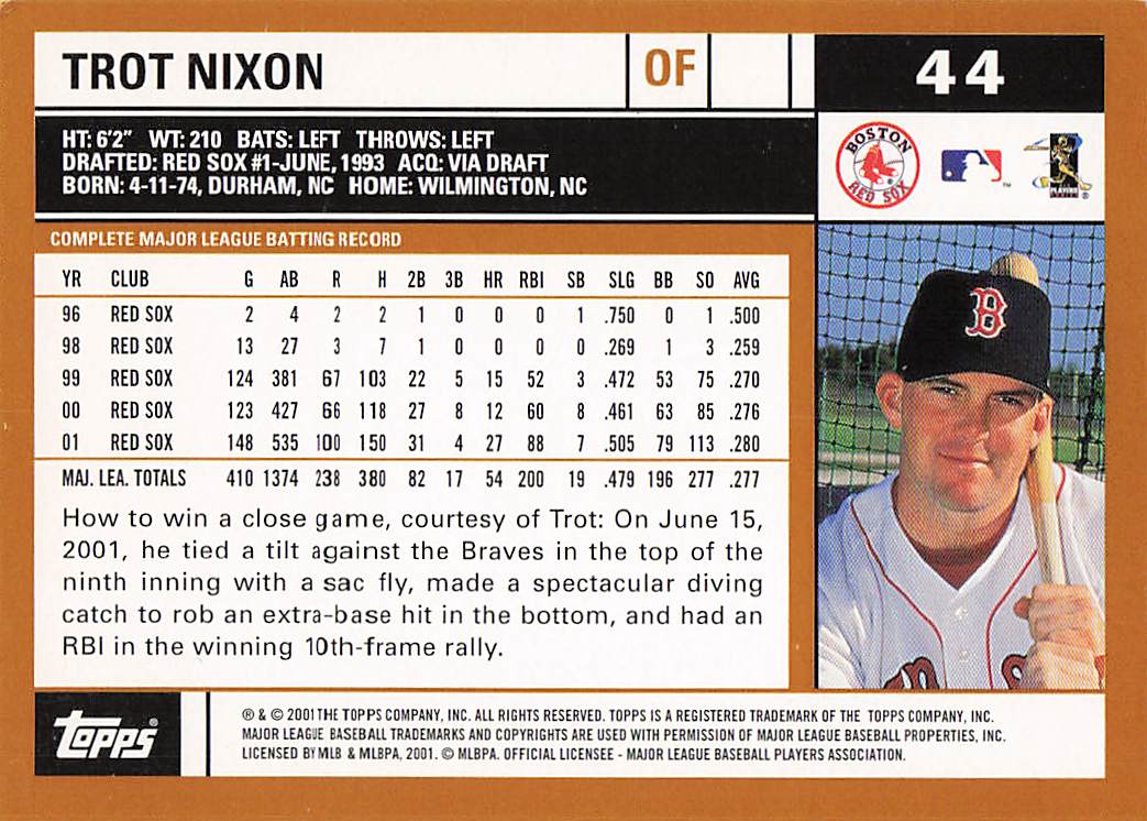 2002 Topps Baseball Trot Nixon #44
