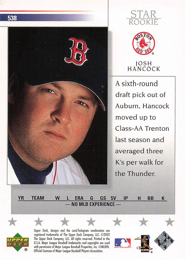 2002 Upper Deck Baseball Josh Hancock #538 Rookie