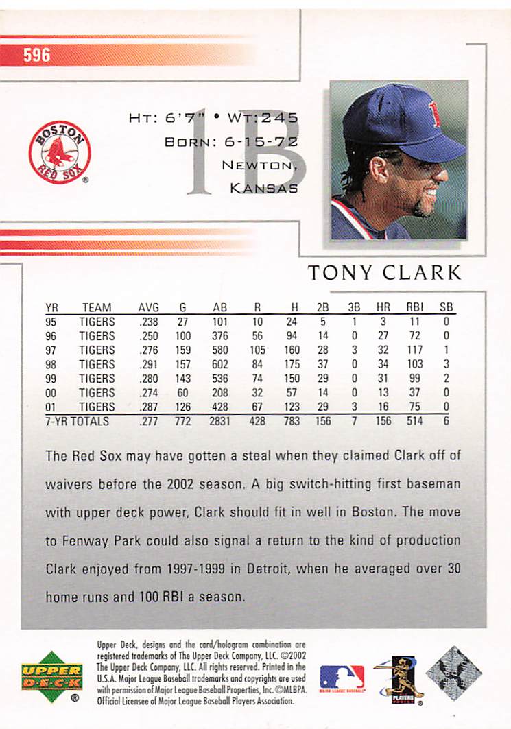 2002 Upper Deck Baseball Tony Clark #596