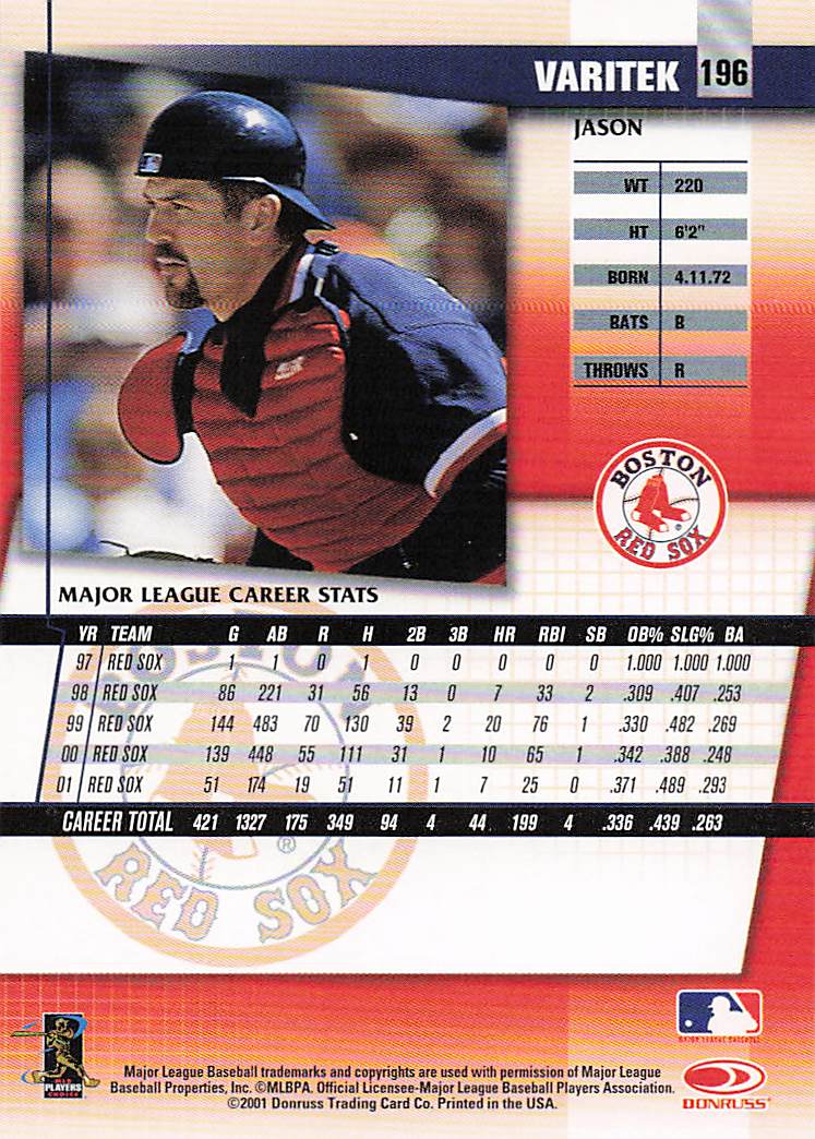 2002 Donruss Fan Club Baseball Jason Varitek #196