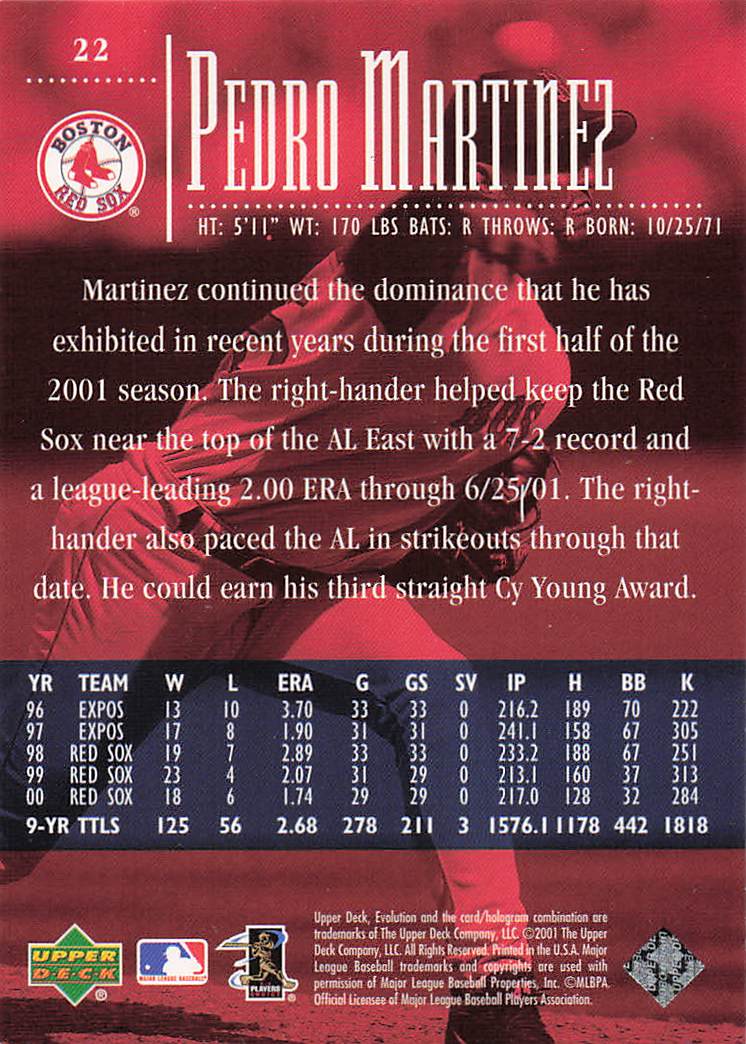 2001 Upper Deck Evolution Baseball Pedro Martinez #22