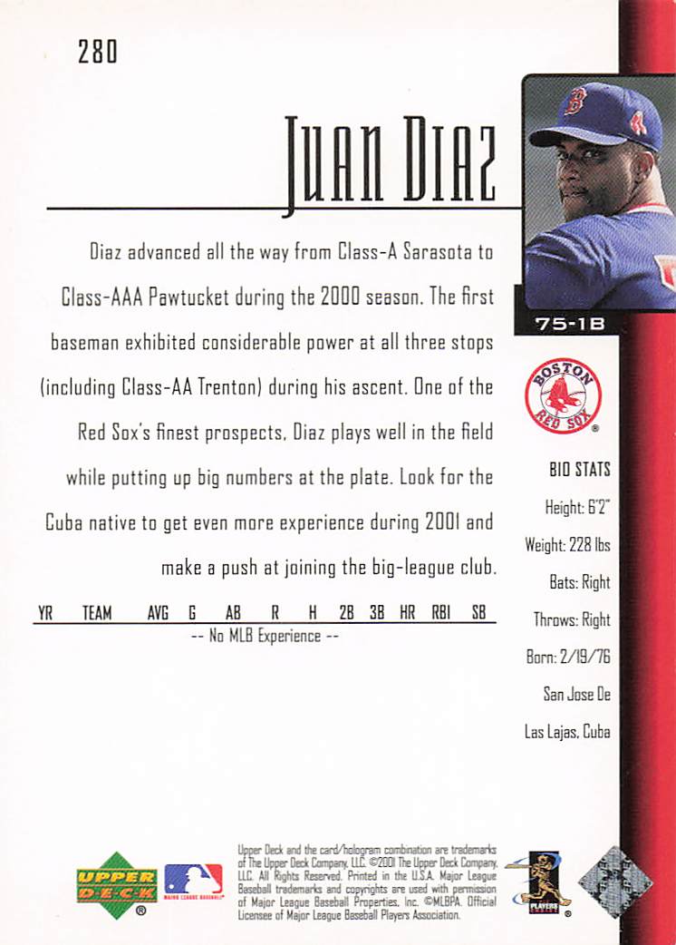 2001 Upper Deck Baseball Juan Diaz #280 Rookie