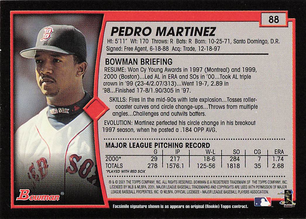 2001 Bowman Baseball Pedro Martinez #88