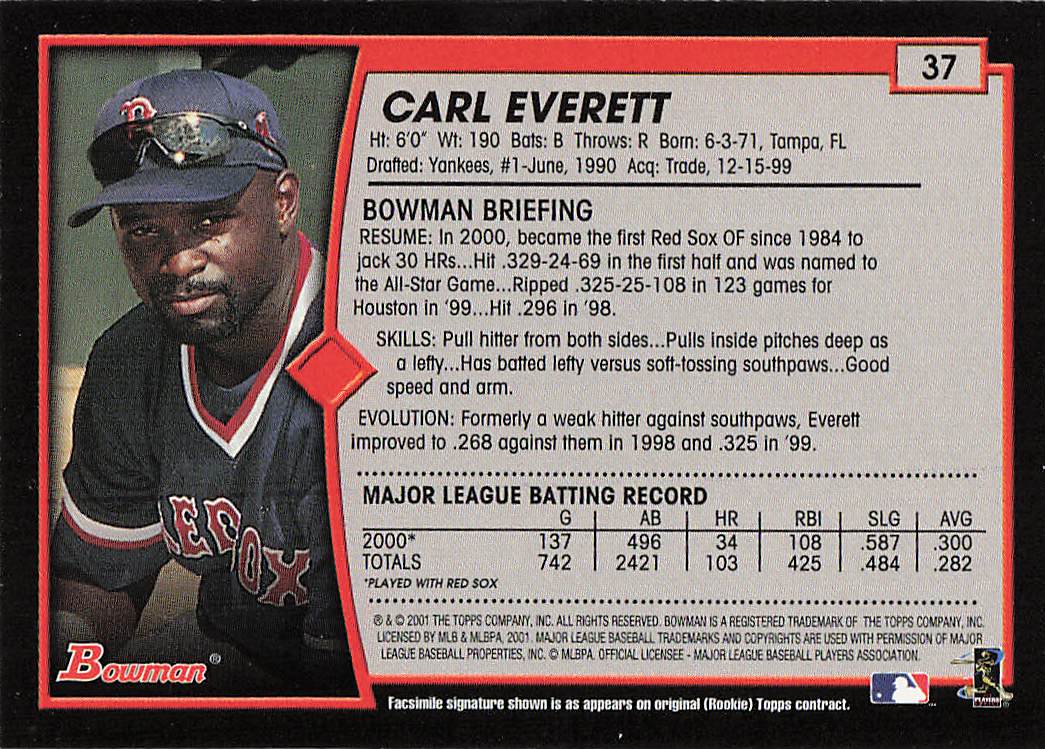 2001 Bowman Baseball Carl Everett #37